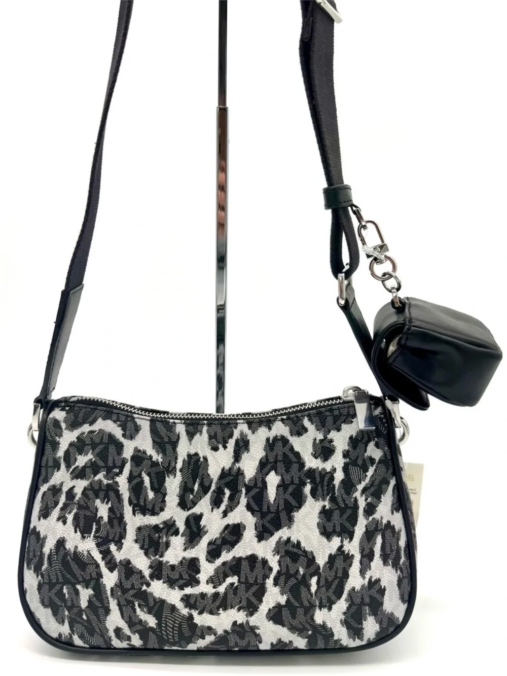 Michael Kors Jet Set Medium Leopard Logo Crossbody Bag W Case for Apple AirPods - Picture 5 of 8